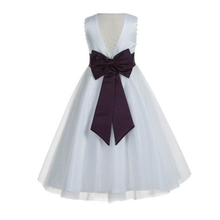

White V-Back Lace Edge Junior Flower Girl Dress First Communion 183T