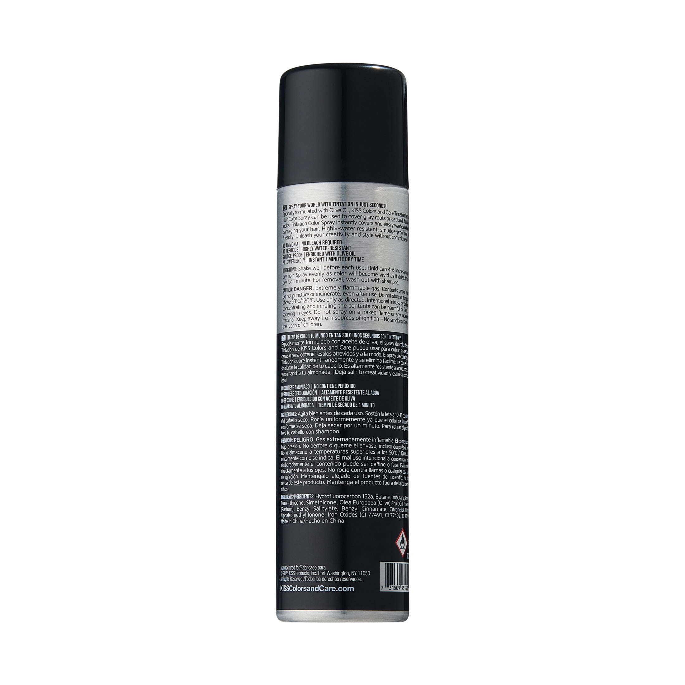Kiss Colors & Care Tintation Hair Color Spray, Natural Black, 4.25 oz