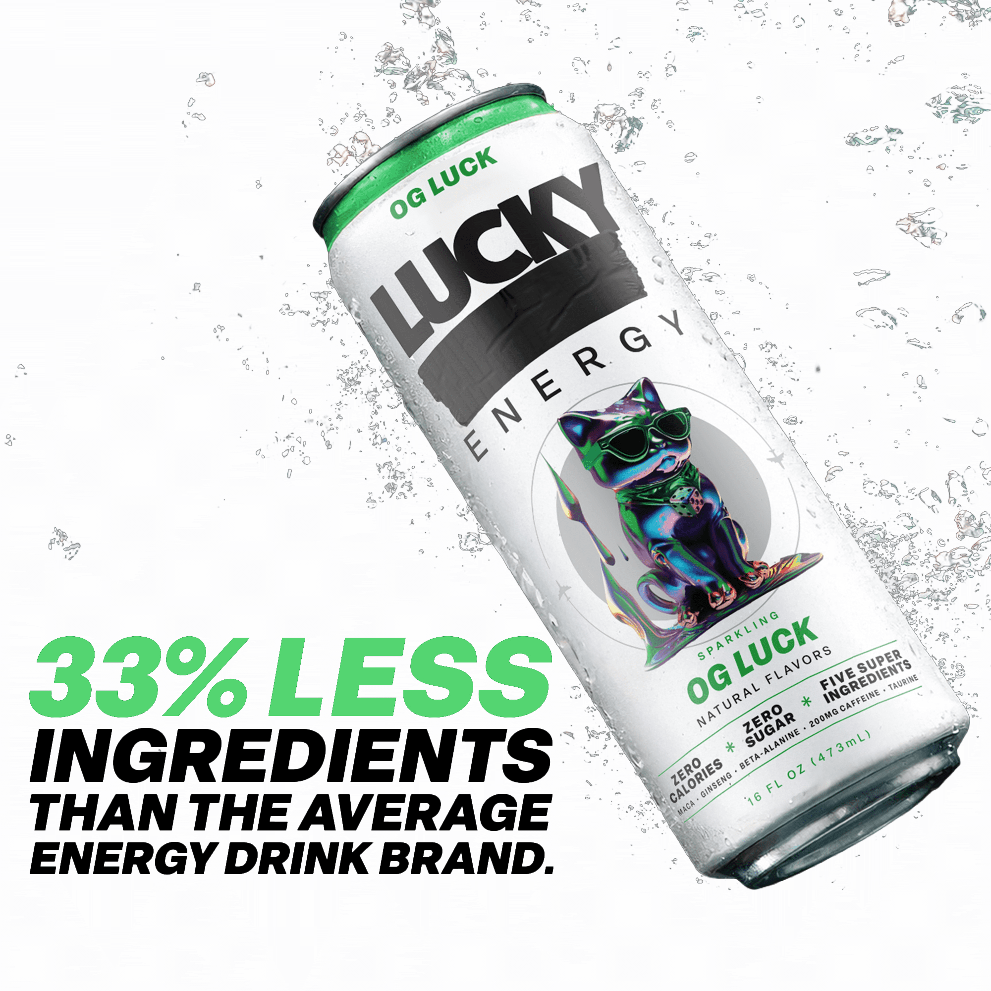 Lucky Energy Sugar Free Energy Drinks 16 oz Cans (12-pack), Variety Pack with Maca, Ginseng, Taurine, Beta-Alanine, 200mg Caffeine, Zero Calories