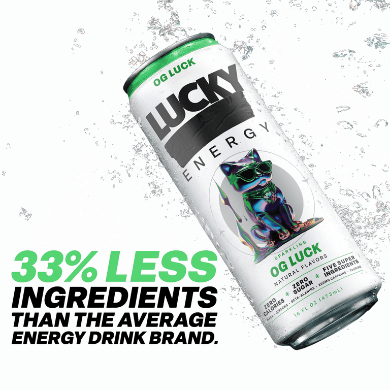 Lucky Energy Sugar Free Energy Drinks 16 fl oz Can, OG Luck with