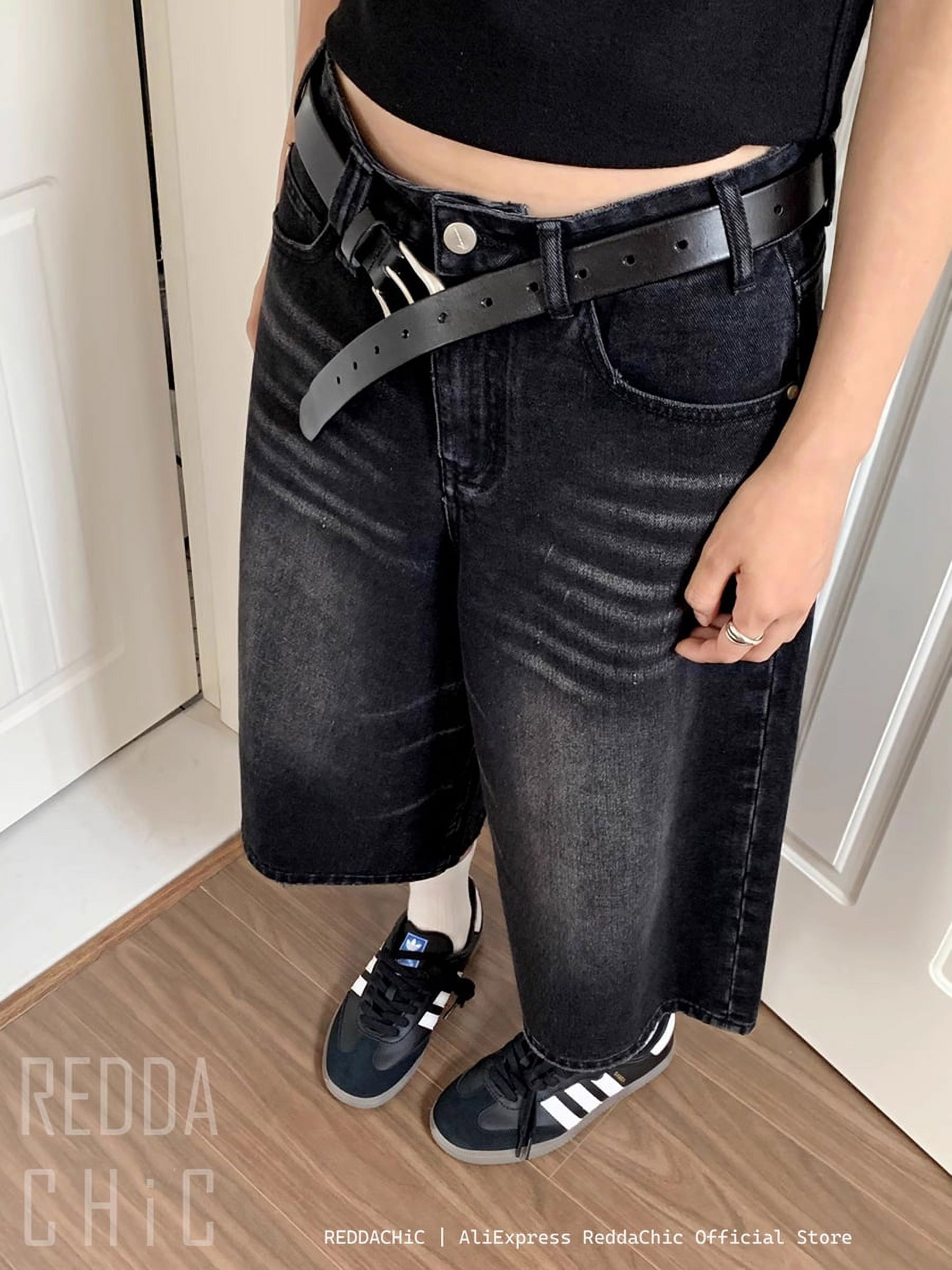 REDDACHiC Retro Y2k Baggy Jorts Women Men Whiskers Black Jeans Low