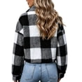 thumbnail image 5 of Plaid Jacket for Women, Winter Fuzzy Fleece Button Copped Coat, Long Sleeve Lapel Collar Casual Warm Outerwear, 5 of 7