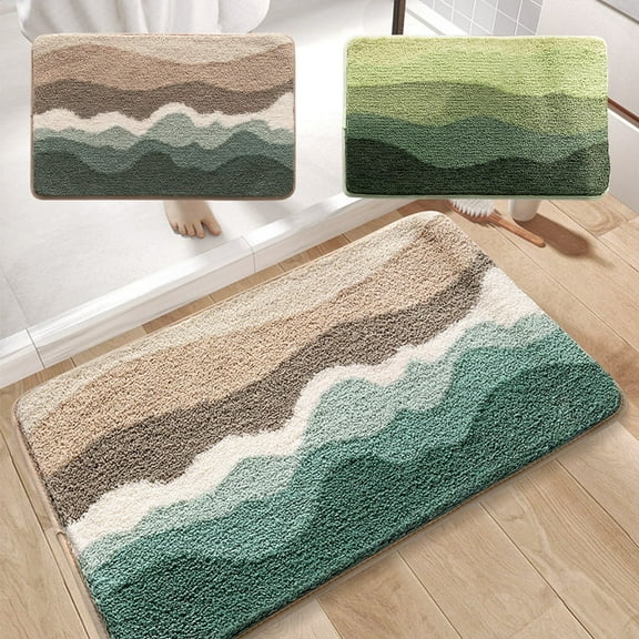 Bathroom Rug Mat | Extra Soft & Absorbent Microfiber Bath Carpet | Non-Slip TP Rubber Backing | Quick Dry | Machine Washable | 40x60cm | Blue & Green | 1x Rug Blanket | Multipurpose Bath Mat