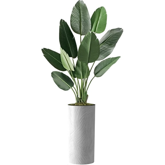 Artificial Tree in White Marble Effect Planter, Fake Bird of Paradise Silk Tree for Indoor and Outdoor Home Decoration - 67" Overall Tall (Plant Pot Plus Tree)