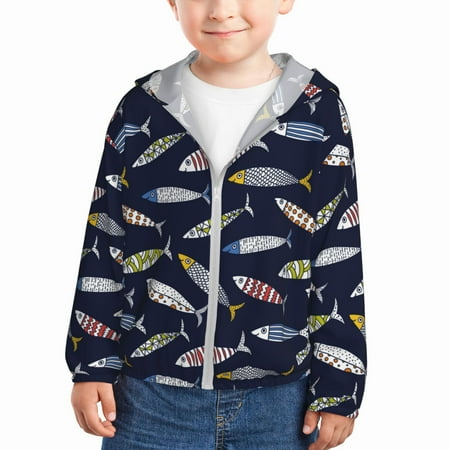 

Sun Hoodie for Kids Sardine Long Sleeve Swim Fishing Shirts Sun Protection Zip Up Jacket Clothing Athletic Hoodie