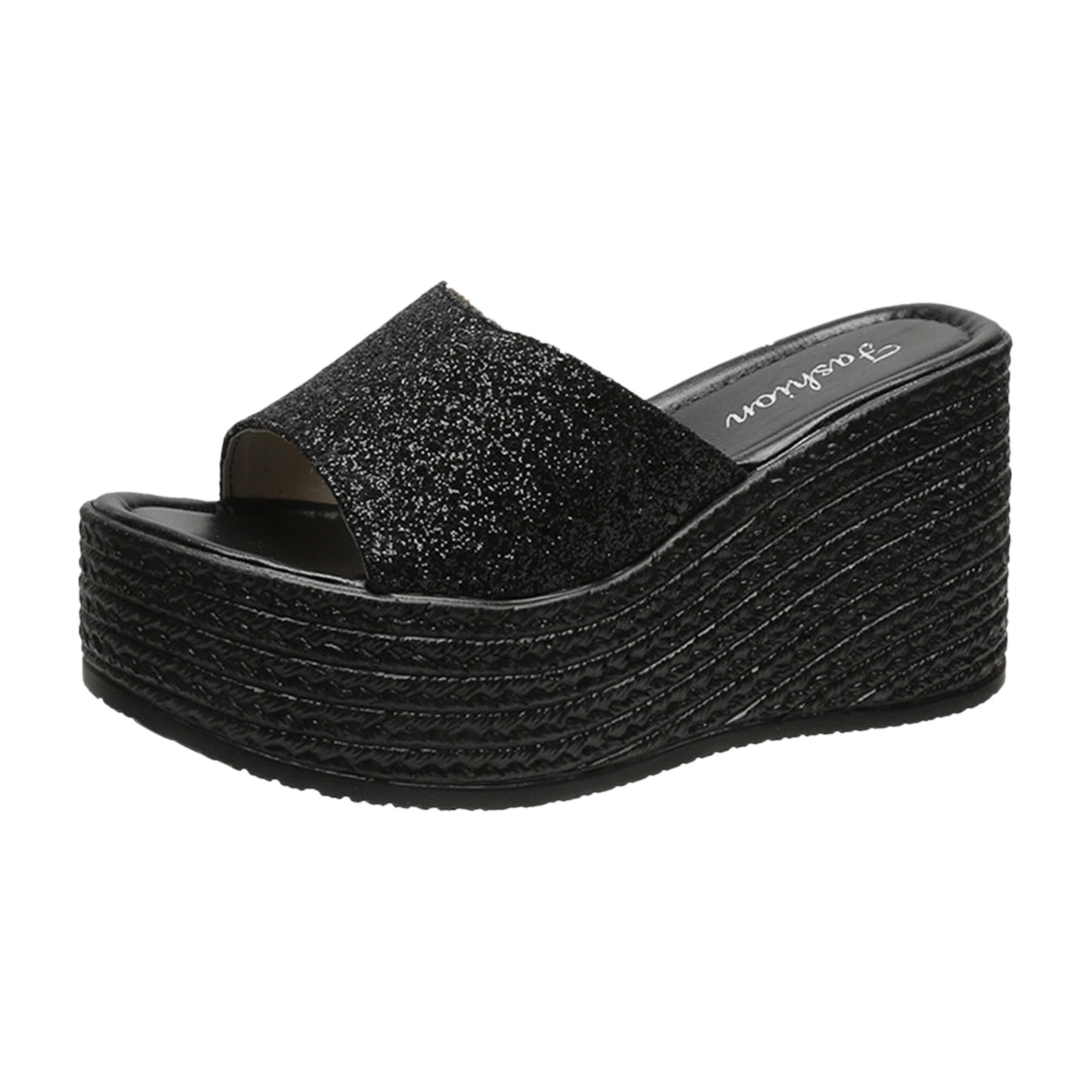 new Black Stars 5.5" Wedge High Heel 1.5" Platform Sandals Shoes Size 6.5 