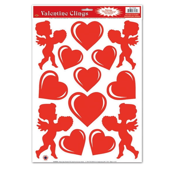 Club Pack of 156 Red Heart and Cupid Valentine Window Cling Decorations 17"