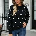 thumbnail image 2 of GBSYEWXS Women Sweater Crew Neck Polka Dot Print Long Sleeve Fall Autumn Black Sweater, 2 of 9