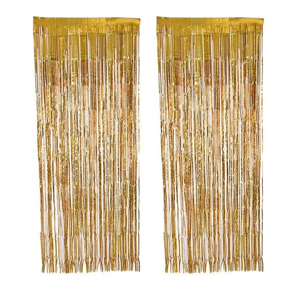 MOKKHNB Thanksgiving Party Decorations Metallic Foil Fringe Curtain Gold 1 Set 118.1x39.4in