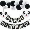 Panda Birthday Decorations,Happy Birthday Decorations,Black and White Happy Birthday Banner, Panda Paper Lanterns,Pom Poms for Birthday Decorations, Birthday Party, Baby Shower Party Supplies(DIY