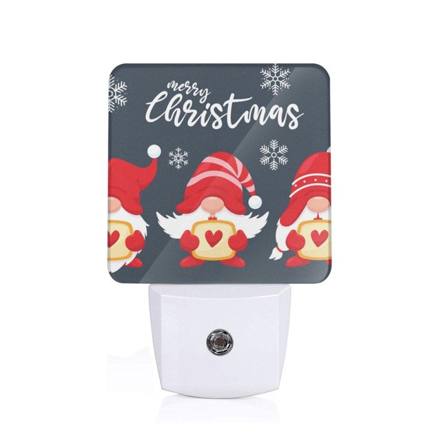 Fotbe Three Cute Christmas Gnomes Luz Nocturna LED, Luz de Noche con Sensor de Luz Natural de Anochecer a Amanecer, Se Enchufa a la Pared, Blanco Cálido 0.5W-UK