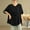 B_ Black, variant on Olyvenn Stylish Women Cotton Linen Tops Puff Short Sleeve Solid Color Pleated V Neck Shirts Casual Loose Fit Babydoll Blouse Black L