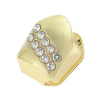 Unique Bargains 1 Set Fake Teeth Grills Fashion Double Row Diamond for Hip Hop Gift Gold Tone