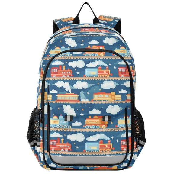 FORMRS Unisex School Backpack 17" Student Travel Bag with Laptop Compartment, Blue Cute Train Pattern