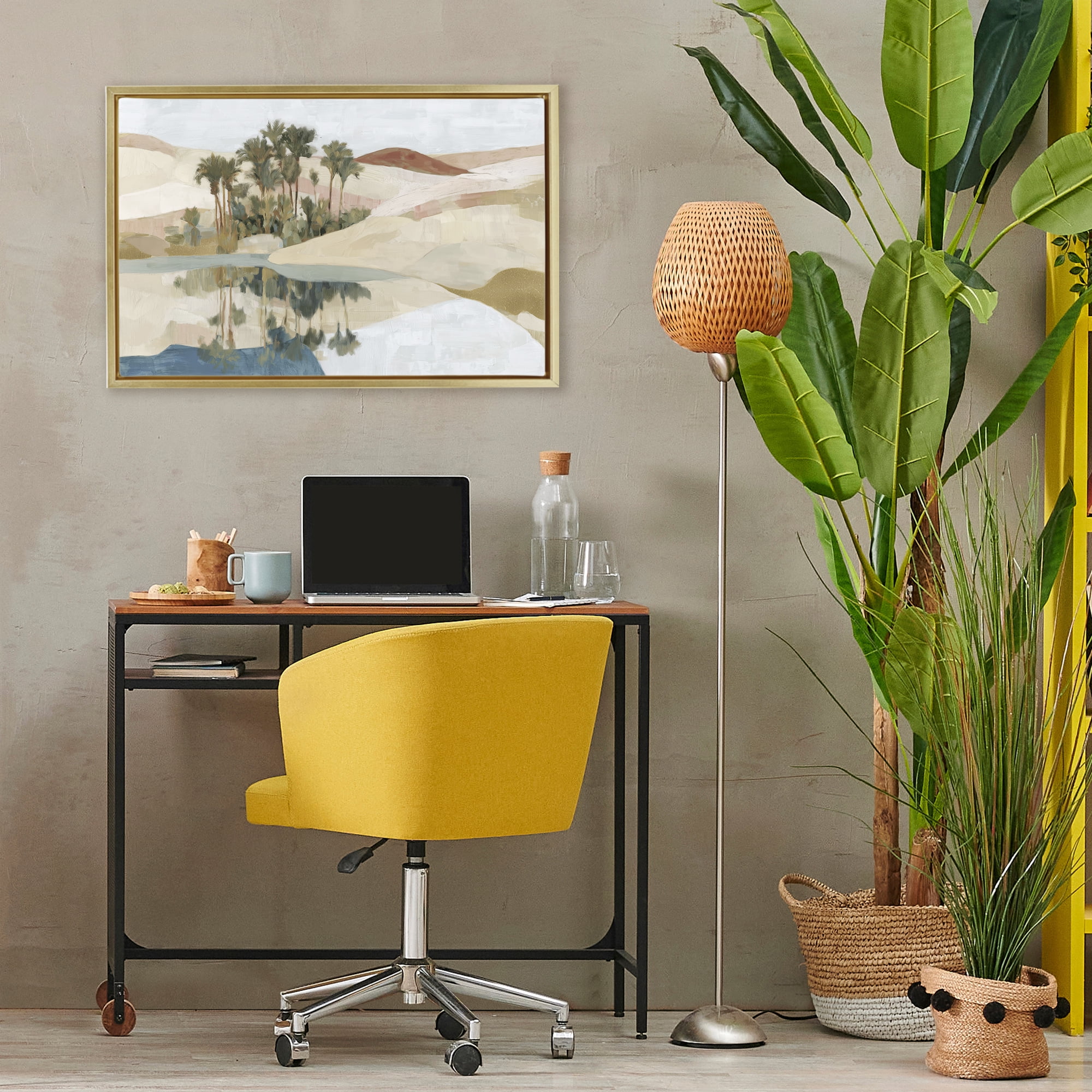Stupell Industries Desert Oasis with Palm Reflection Gold Framed Floater Canvas Wall Art, design by Chromatic Storm Studio