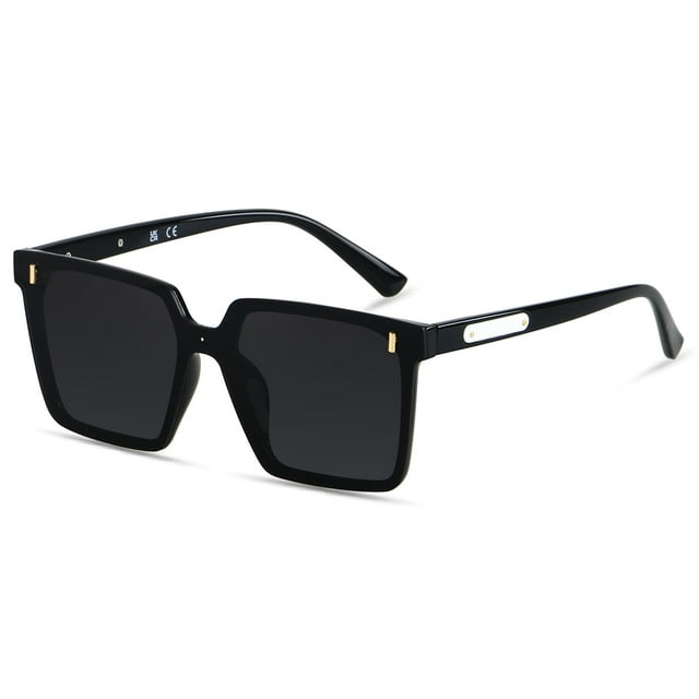 Gafas de sol LYZOIT vintage cuadradas grandes con protección UV400 negras