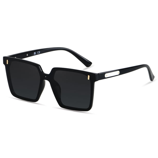 Gafas de sol LYZOIT vintage cuadradas grandes con protección UV400 negras