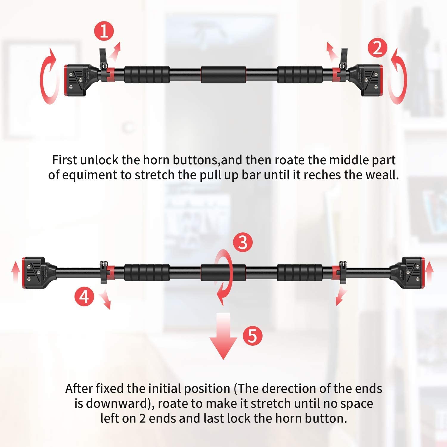 AbleFitness Doorway Chin Up Bar Pull Up Bar Exercise 28"-36" Doors Screw less Press Fit
