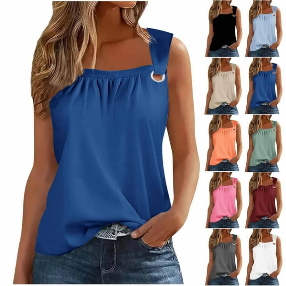 Tank Tops Womens Womens Tank Toos Tanks for Women Women's Gradient Color Camisole Sleeveless T-shirt Loose Tank Light Blue S
