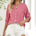 thumbnail image 4 of Sewkxo Women's Button Down Shirts 3/4 Length Sleeve Tops Casual Work Shirt with Pocket,Red 2XL, 4 of 6