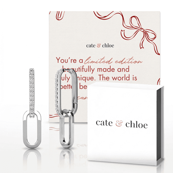 Cate & Chloe Remington 18k White Gold Plated Dangle Earrings & Limited Edition Ribbon Card