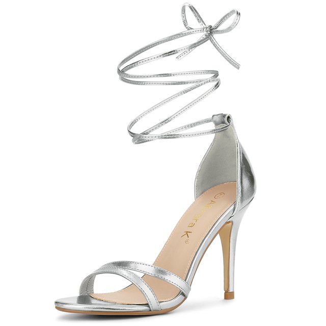 Sandalias Con Cordones Y Punta Abierta Tacón de Aguja para Mujer Allegra K Plata 38