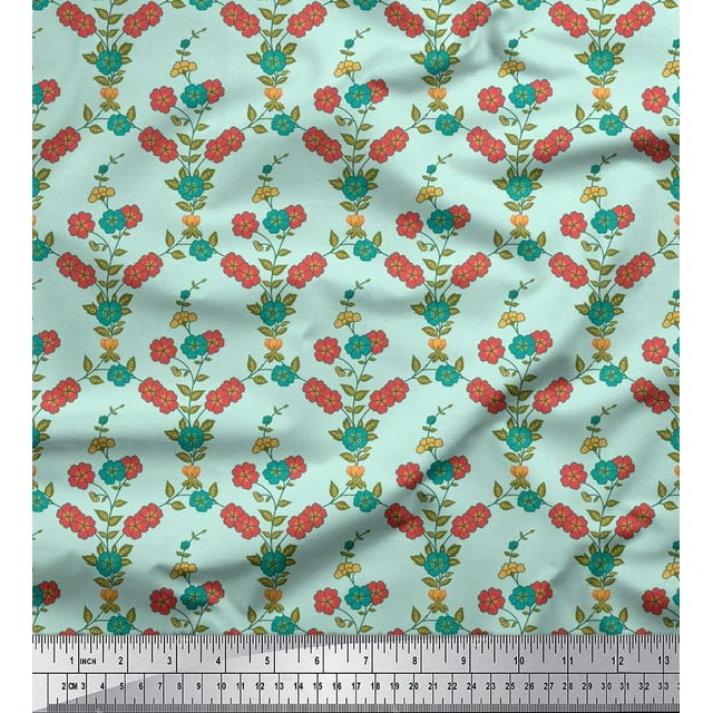 Soimoi Poly Georgette Tissu Feuilles & Tissu Imprimé Floral 1 Yard 42 Inch Wide