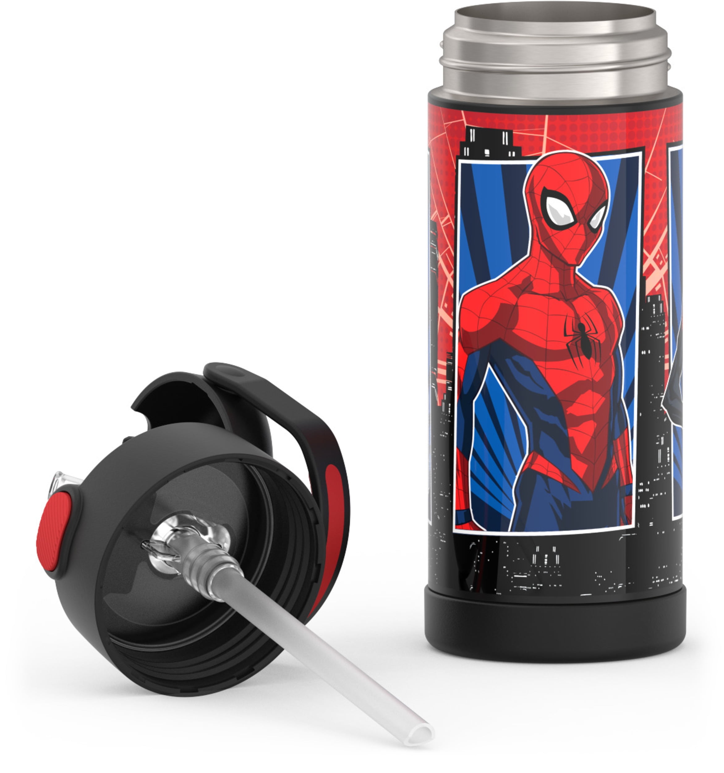 Thermos Kids Stainless Steel Funtainer Water Bottle with Straw, Dishwasher Safe, Leak Proof, Spiderman, 14 oz