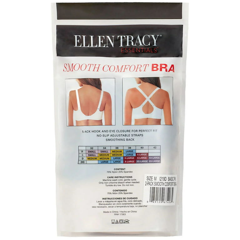 Ellen Tracy Super Soft Wirefree Smooth Microfiber Comfort Bra (Black/Beige,  M) 