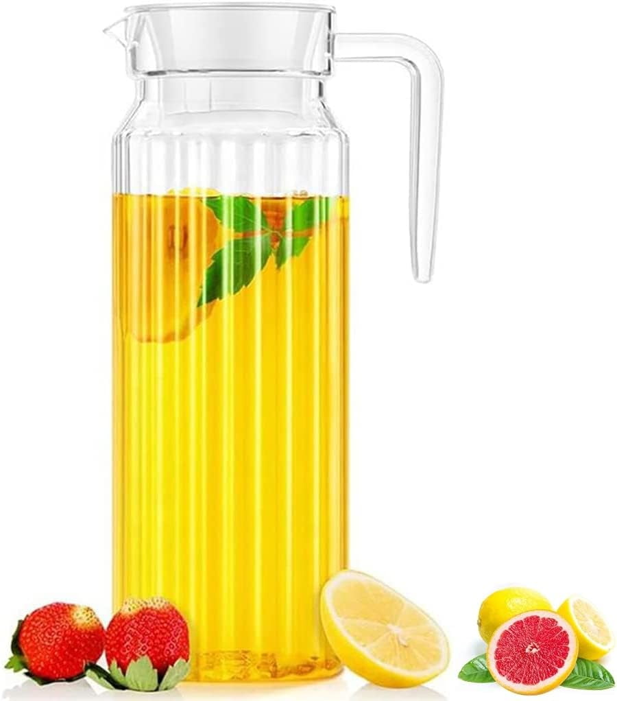 Fridge kettle ribbed glass drink drink kettle acrylic transparent juice  bottle striped water ice cold juice jug with lid restaurant bar[1800ml]