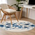thumbnail image 5 of White Blue Flowers Round Area&nbsp;Rug 4ft Spring Pastoral Art Linen Texture Non-Slip&nbsp;Washable Circle Rugs Soft Felt Indoor Floor Mat for Bedroom Kitchen Living Room Bathroom, 5 of 9