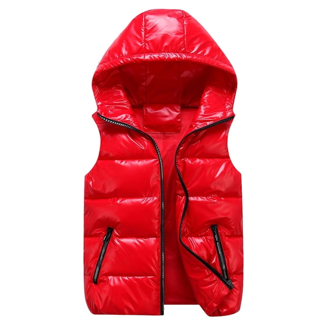 XASZHN Veste Sans Manches à Fermeture Éclair en Composite Solide pour Femmes Automne Hiver avec Poches Rouge 3-4 Ans