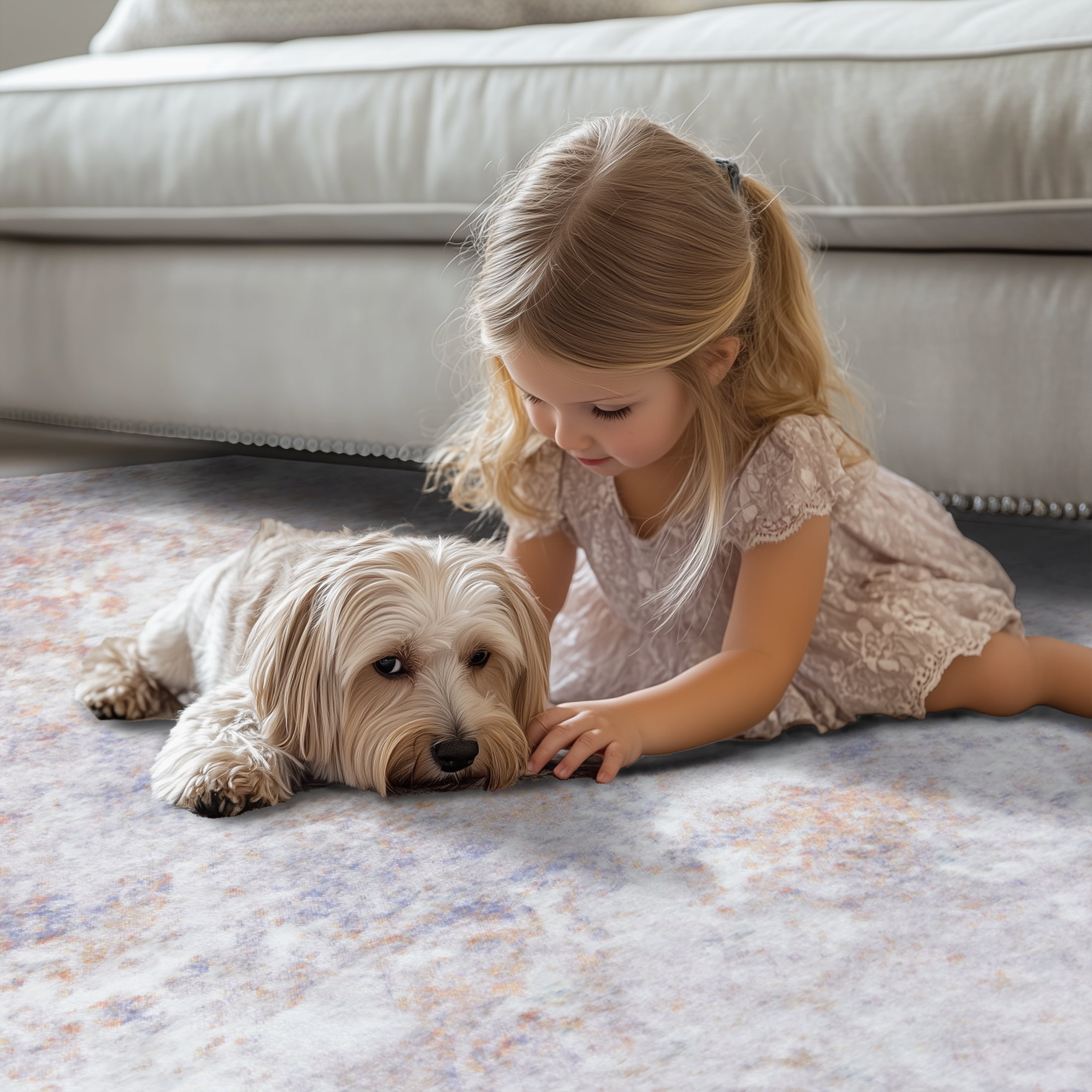 ARJINCUTE Distressed Abstract Beige Orange Area Rugs 9'x12', Low Pile Machine Washable Non-Slip
