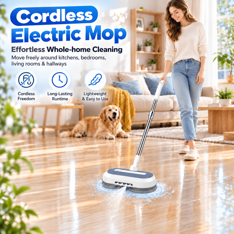 Cordless Electric Spin Mop with LED Light photo 3