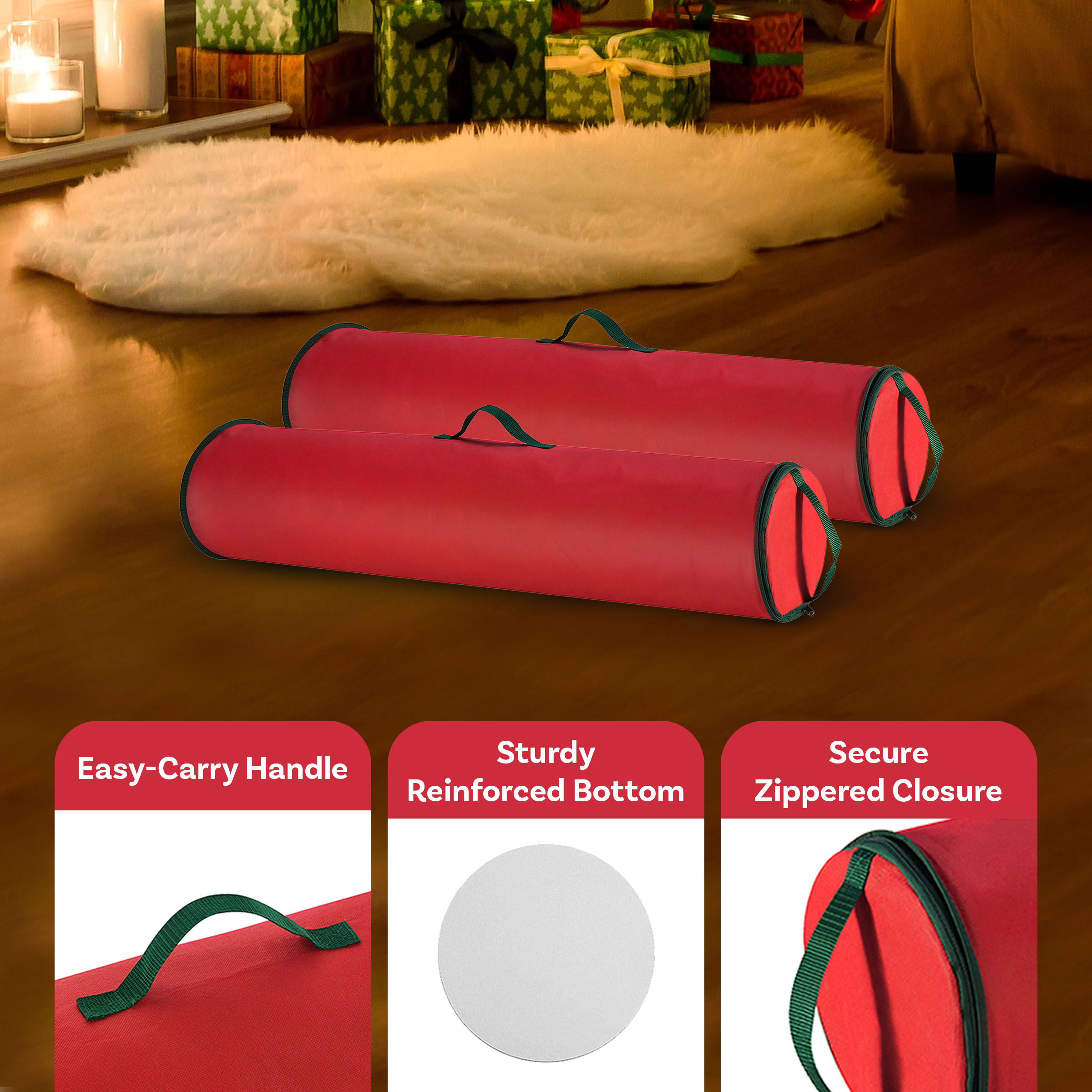 Elf Stor 40in Wrapping Paper Storage Bag 2-Pack - Holds Up to 50 Rolls, Red