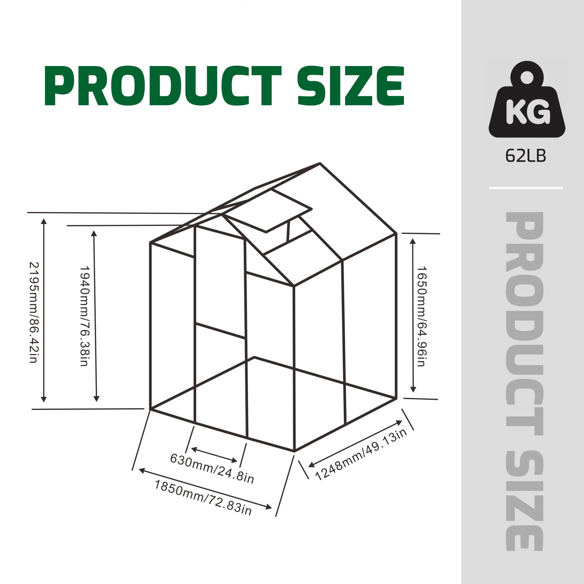 6x4 FT Polycarbonate Gain Height Windproof Aluminum Greenhouse, Heavy Duty Walk-in Greenhouses for Outdoor Backyard in All Season