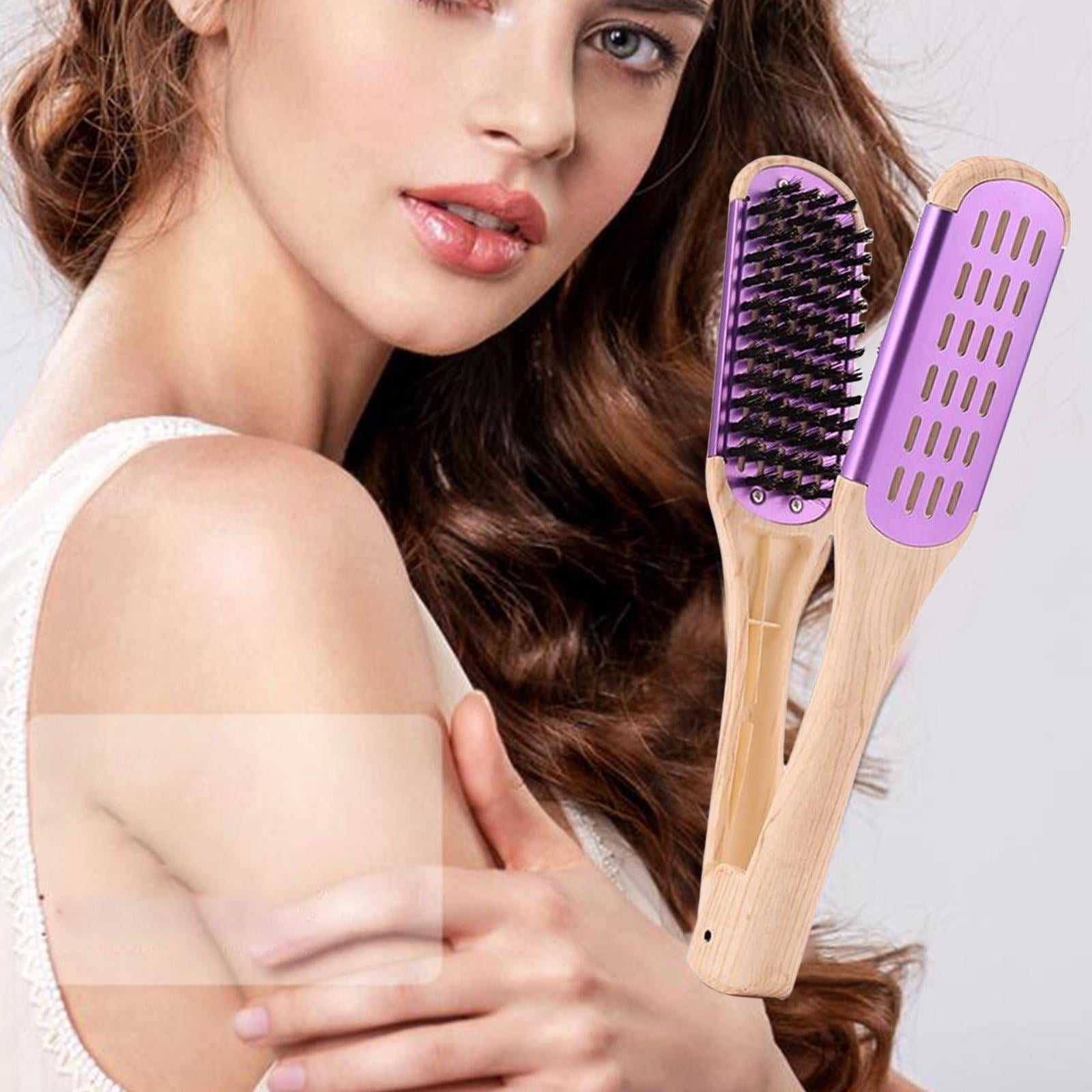 Double Side Hair Brush Comb Straightener, Wooden Handle Detangler Straightening Anti Hair
