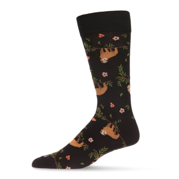 MeMoi Men's Superb Sloth Bamboo Blend Novelty Crew Sock - Mens - Male, 10-13, Black