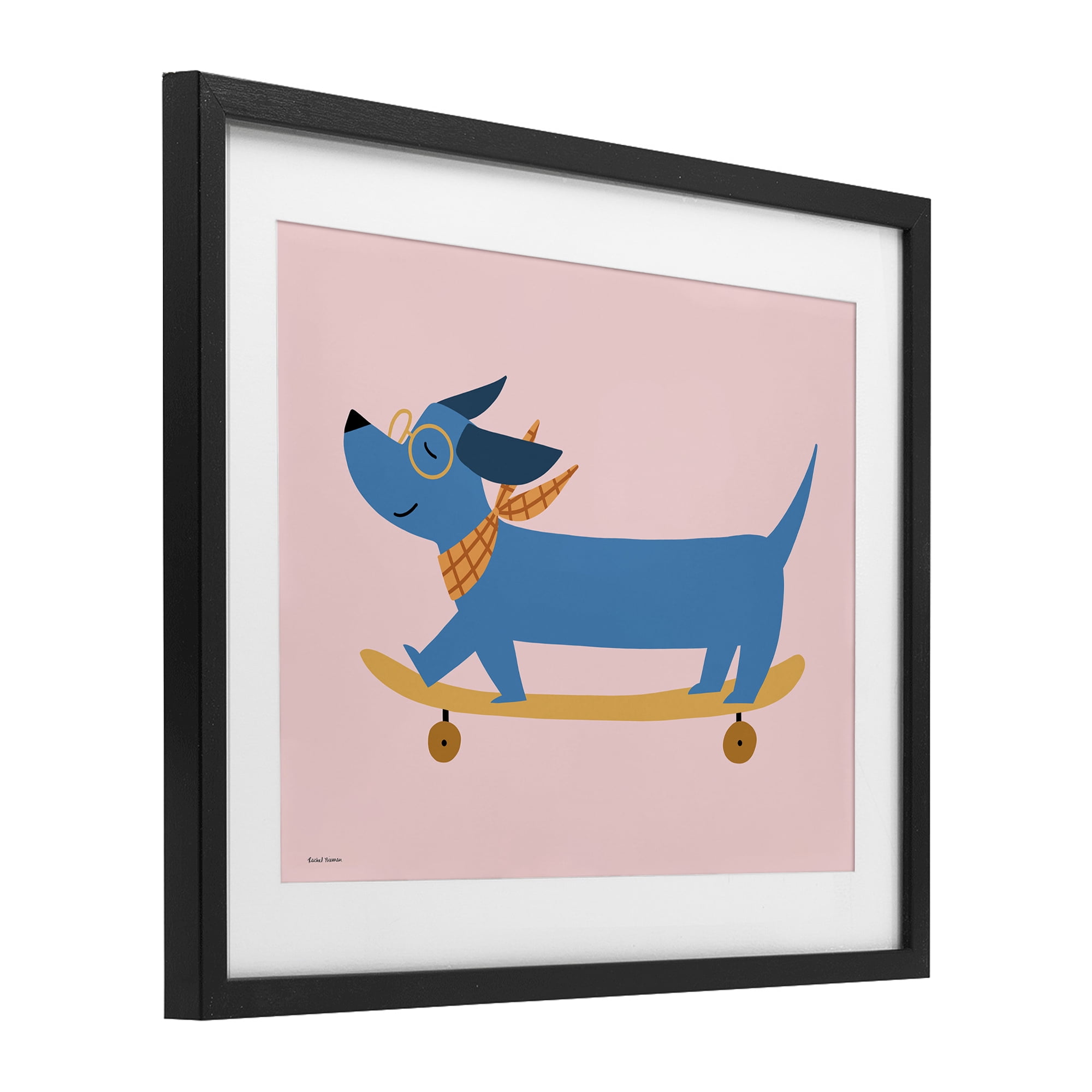 Stupell Industries Skateboarding Wiener Dog Black Framed Print Under Glass, design by Rachel Nieman