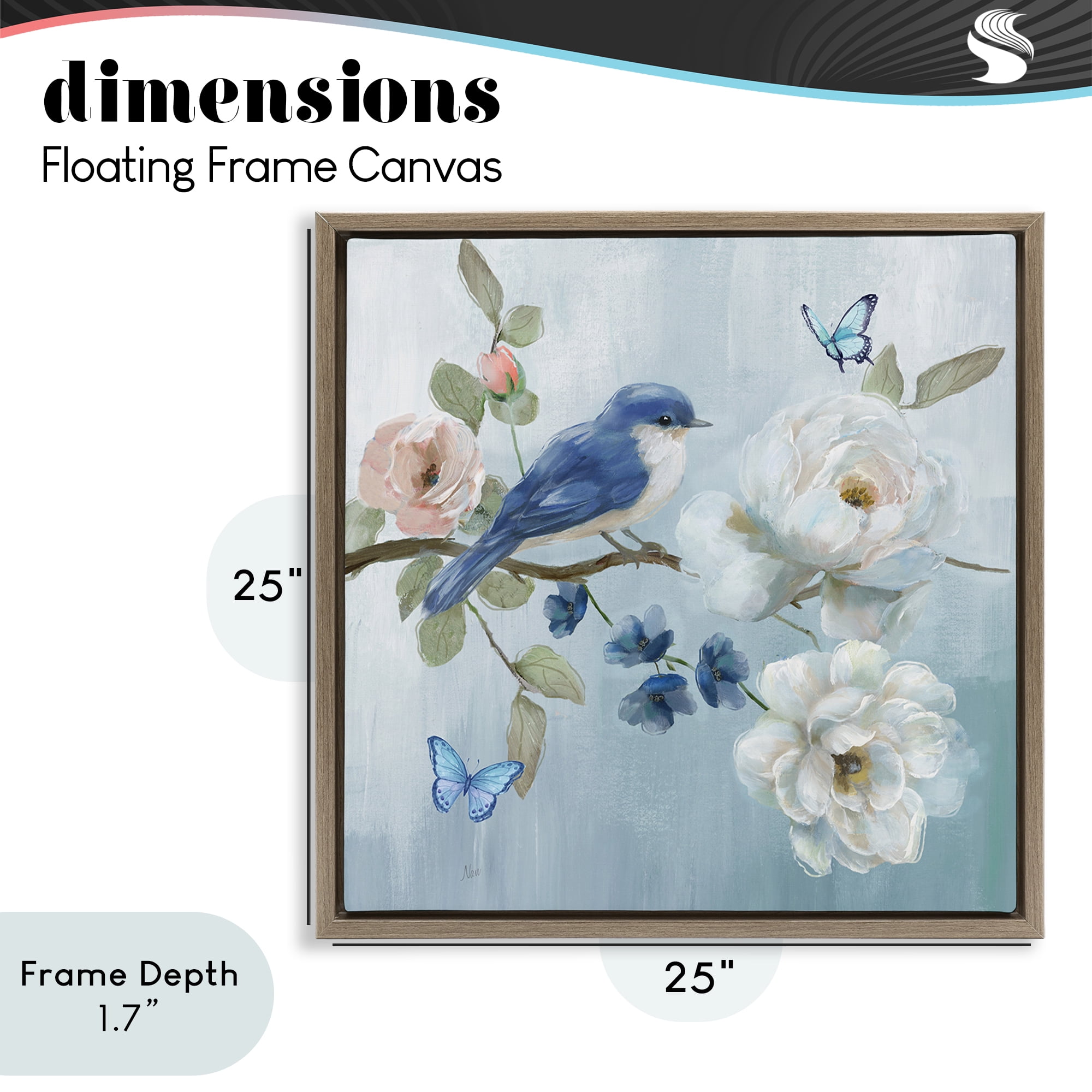 Stupell Industries Blue Bird Tranquility Brown Framed Floater Canvas Wall Art, design by Nan