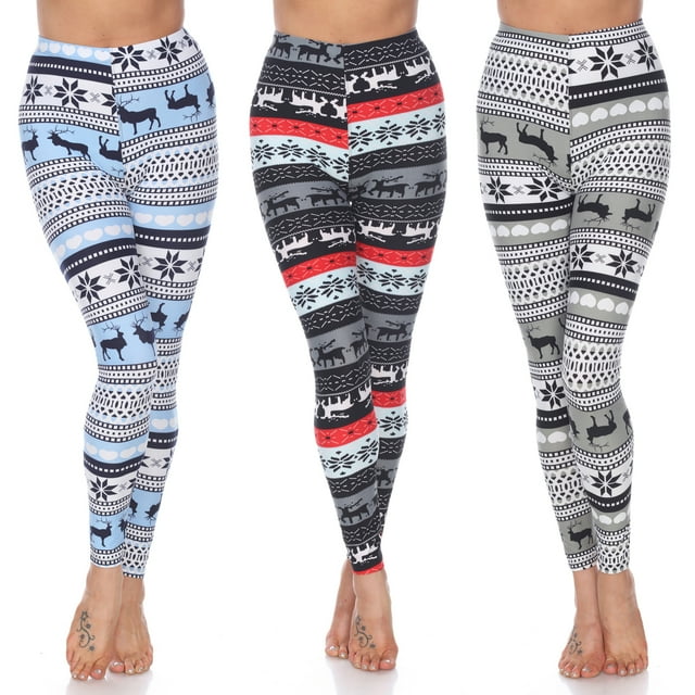 White Mark Women's 3-Pack Soft Stretchable Holiday Leggings
