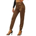 thumbnail image 4 of Unique Bargains Women's Drawstring Elastic High Rise Silky Satin Cargo Solid Pants Coffee XS, 4 of 7