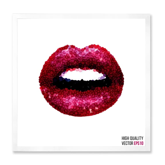 Designart 'Sexy Red Girl Lips' Modern Framed Art Print
