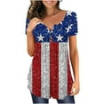 thumbnail image 2 of Up to 65 off!Lolmot Summer Tops for Women American Flag Shirt 4th of July Tops Patriotic Blouse Casual Short Sleeve Button V-neck Plus Size Tunic Blouse, 2 of 5