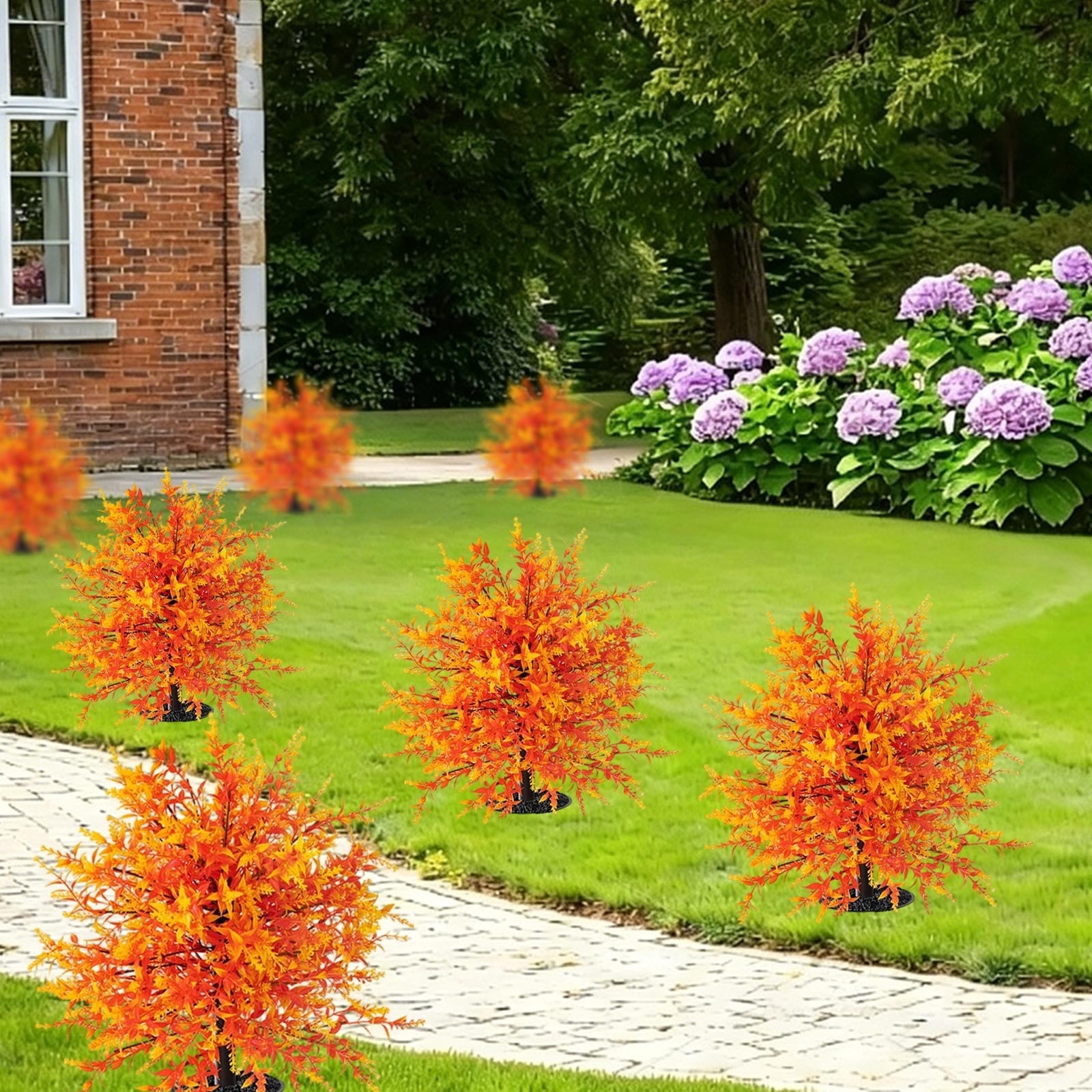 Artificial Flowers for Outdoors Artificial Purple Lavender Ground Plug for Patio and Garden, UV Resistant Outdoor Spring Summer Home Decoration, Faux Flower with Stake 20.9 Inches Orange