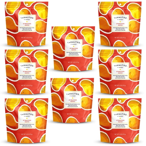 Tamalitoz Lip-Smacking Mango – Spicy Mango Mexican Hard Candy Filled with Chile, Lime & Sea Salt – Handcrafted Fruit Candy, Gluten-Free, Kosher, No Artificial Colors, 8 Bags – 4oz Each