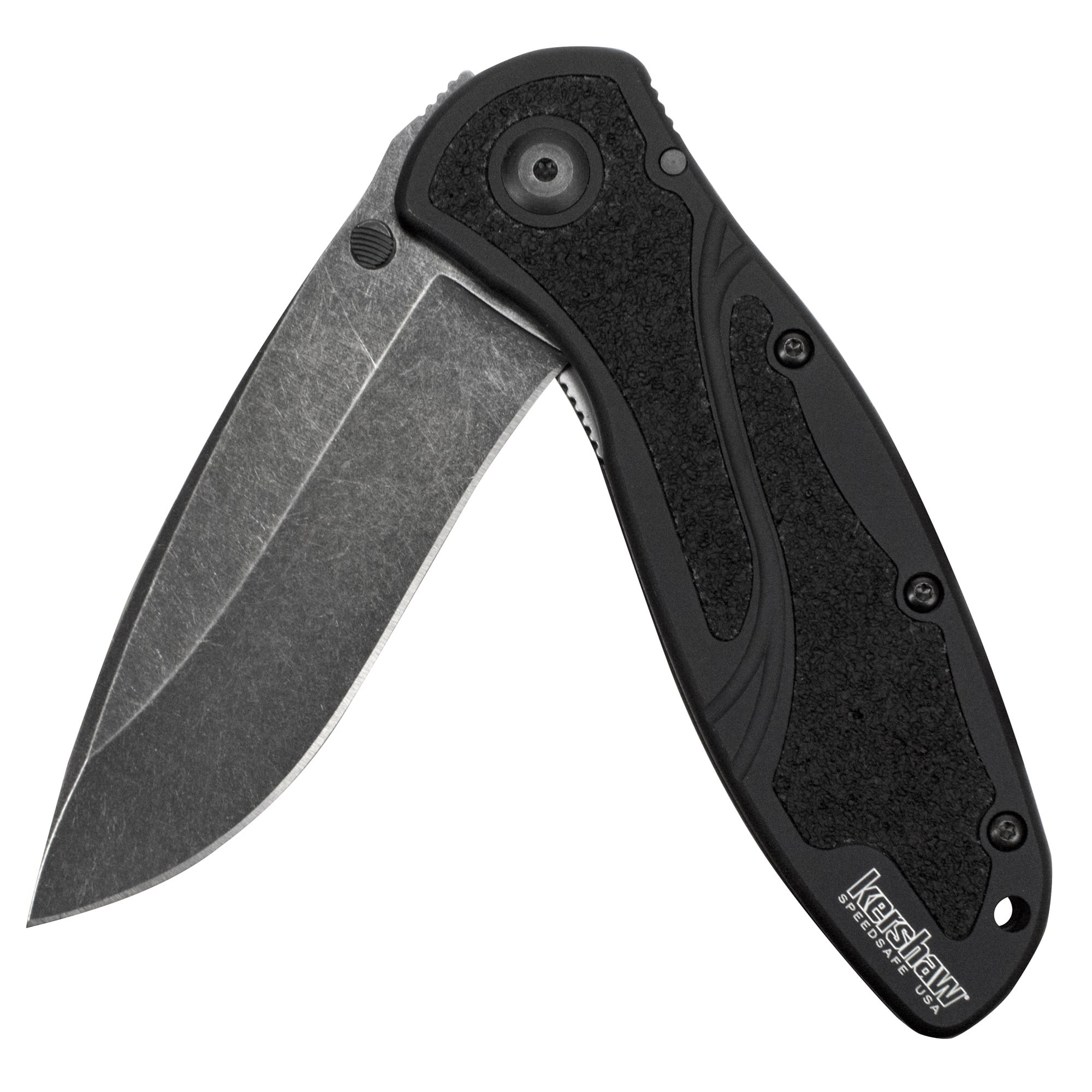 Kershaw Blur Blackwash Folding Knife (1670BW); 3.4” BlackWash 14C28N Steel Blade; Black Anodized Aluminum Handle with Black Textured Trac-Tec Inserts, SpeedSafe Opening, Reversible Pocketclip; 3.9 OZ
