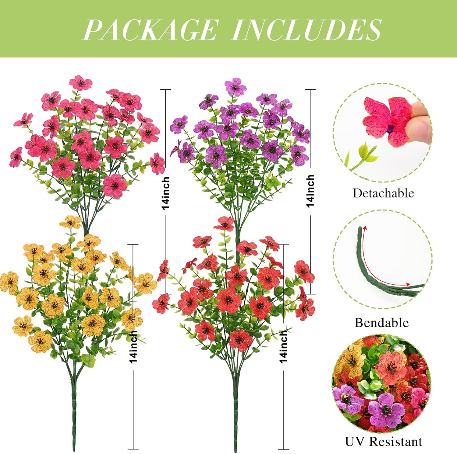 Yastouay 24 Bundles Artificial Flowers for Outdoors, UV Resistent Faux Outdoor Plants for Outside Spring Summer Decor