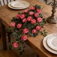 thumbnail image 4 of Guirnalda de rosas artificiales colgantes, arreglo floral artificial realista para decoración de pared, boda y jardín, rosas de tela realistas con hojas verdes naturales, flexible y maleable., 4 of 6