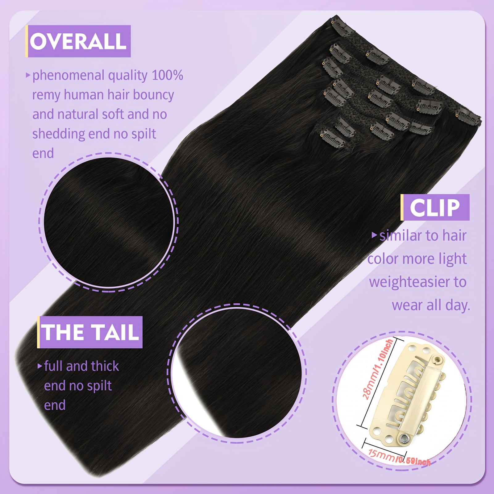 Vlasy Straight Clip In  Hair Extensions 12inches Real Human Hair 7Pcs Clip In Dark Brown Human Hair Extensions